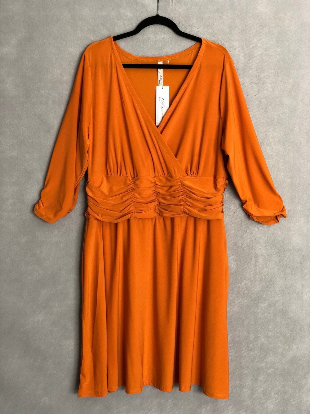 NY Collections Be Slim Dress V-Neck 3/4 Sleeve Desert Sun Women's 2X NEW